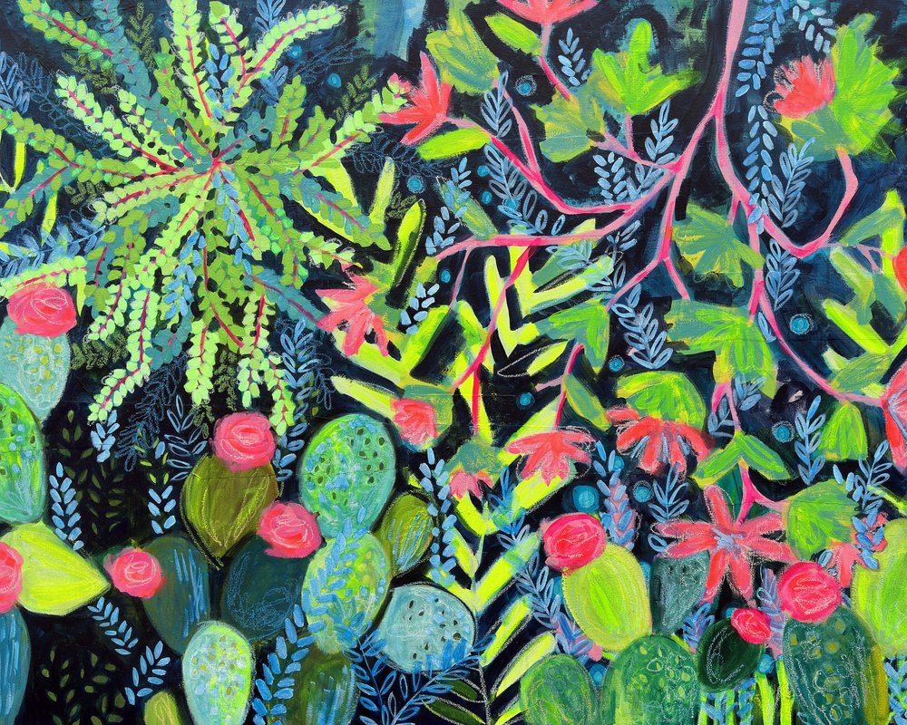 Vibrant Cactus Garden by Shelley Hampe
