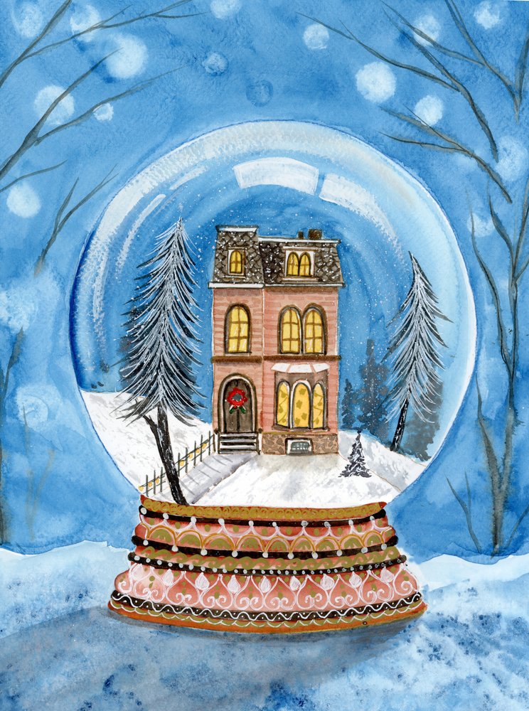 Cozy Winter House Globe by Suchi Deb