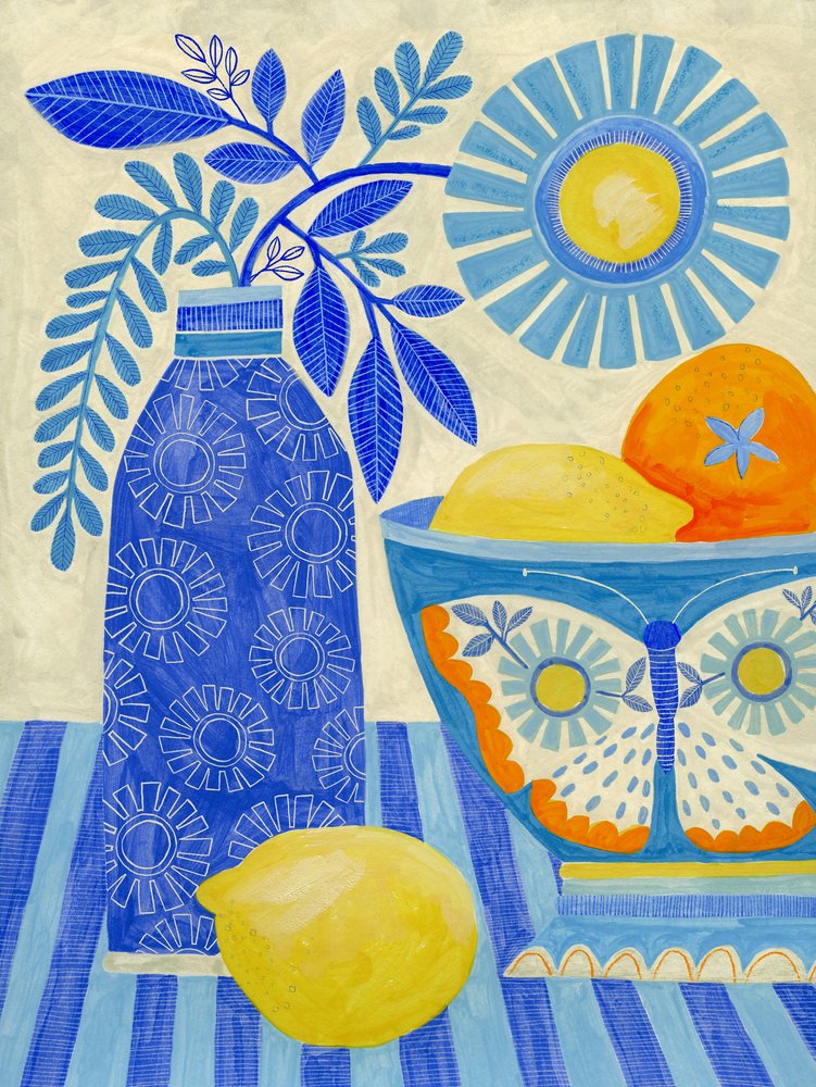 Blue Citrus Still Life by Susan Black