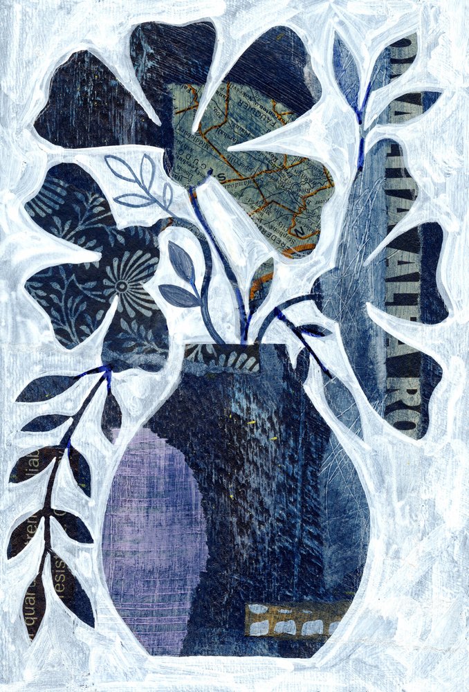 Blue Floral Collage by Susan Black