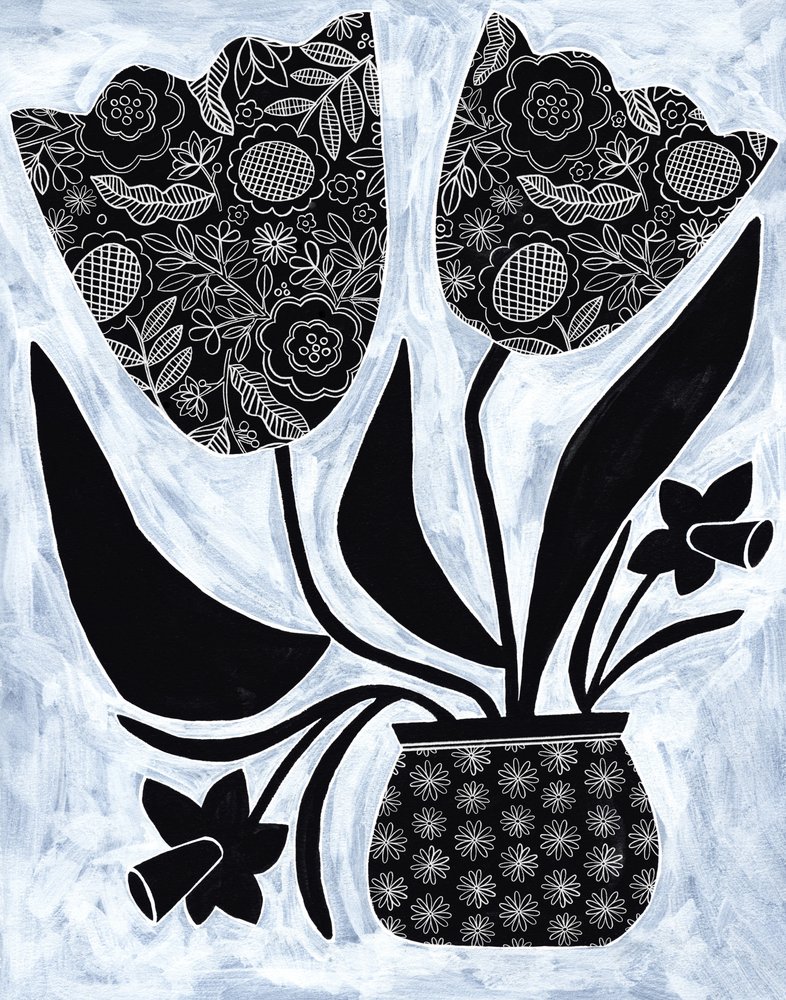 Patterned Folk Flowers by Susan Black