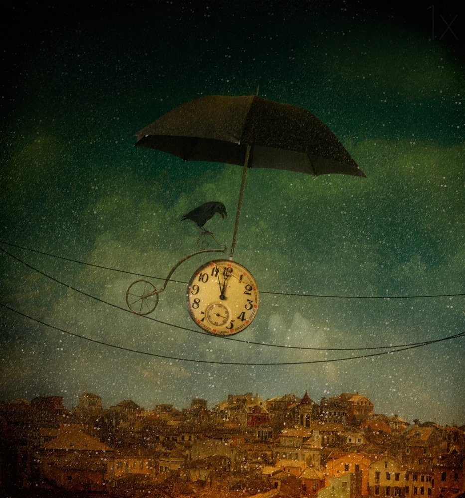 Whimsical Crow Clock by Svetlana Melik-Nubarova