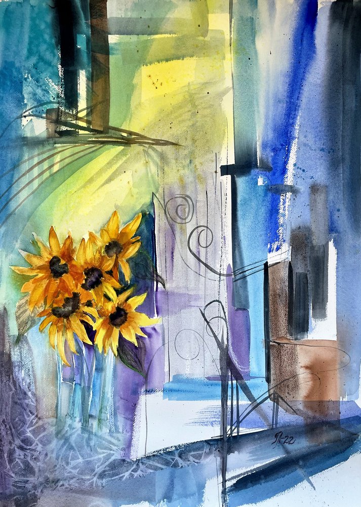 Vibrant Abstract Sunflowers by Tanya Lundmark