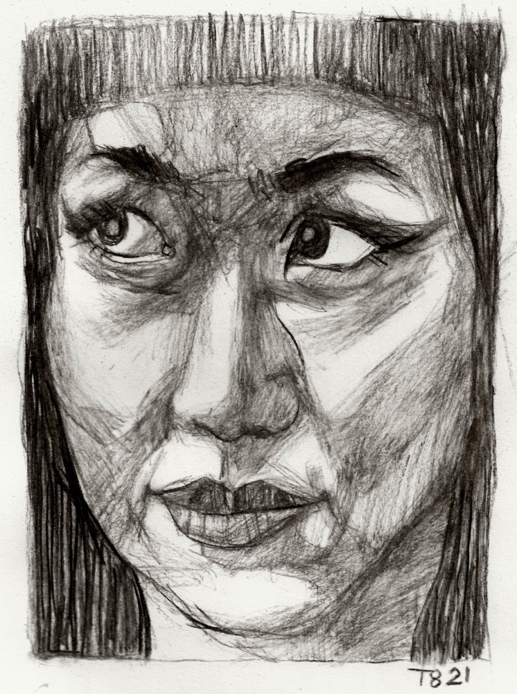 Pensive Asian Woman Drawing by Tore Bahnson