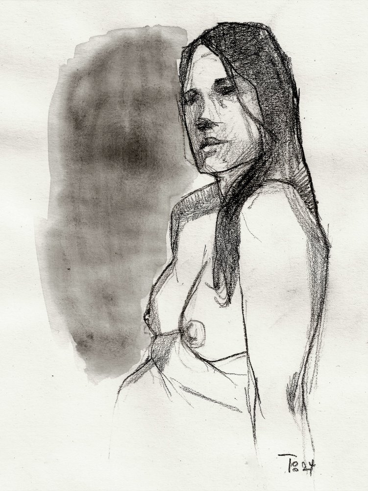 Pensive Woman Sketch by Tore Bahnson