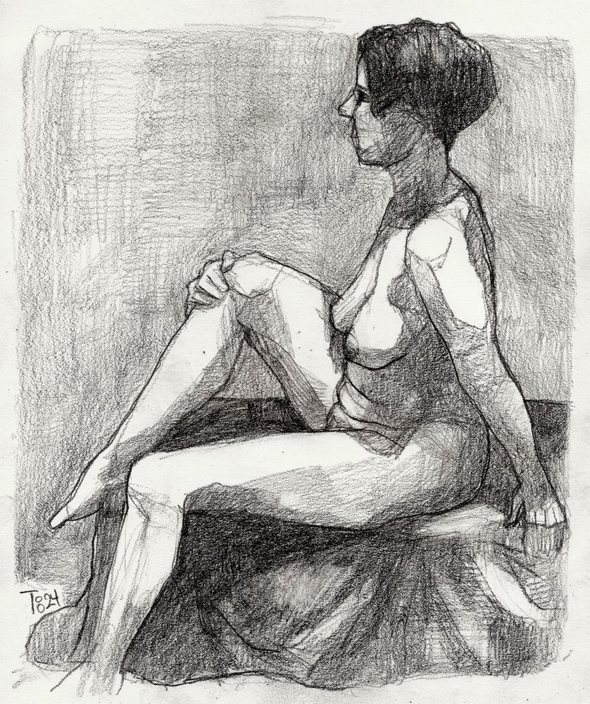 Seated Nude Figure Sketch by Tore Bahnson