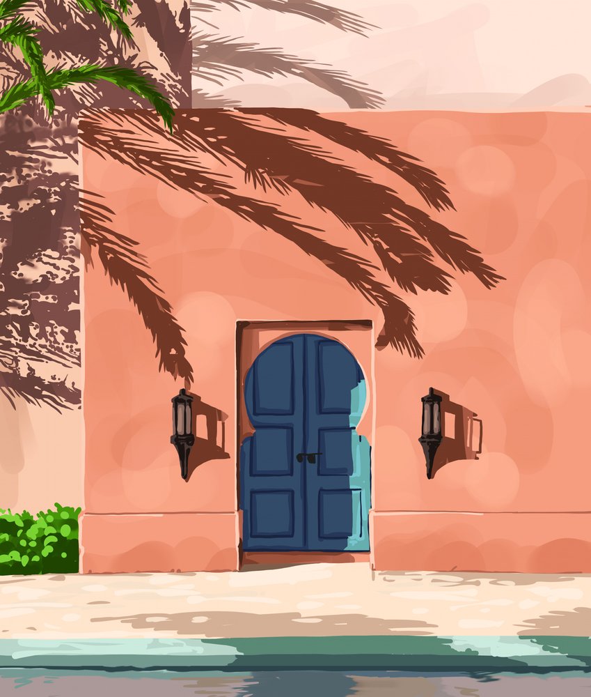 Sunny Moroccan Blue Door by Uma Gokhale