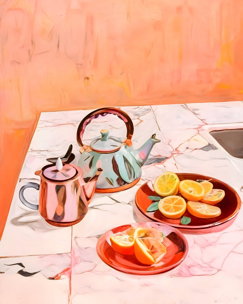 Vibrant Teapots And Lemons by Uma Gokhale