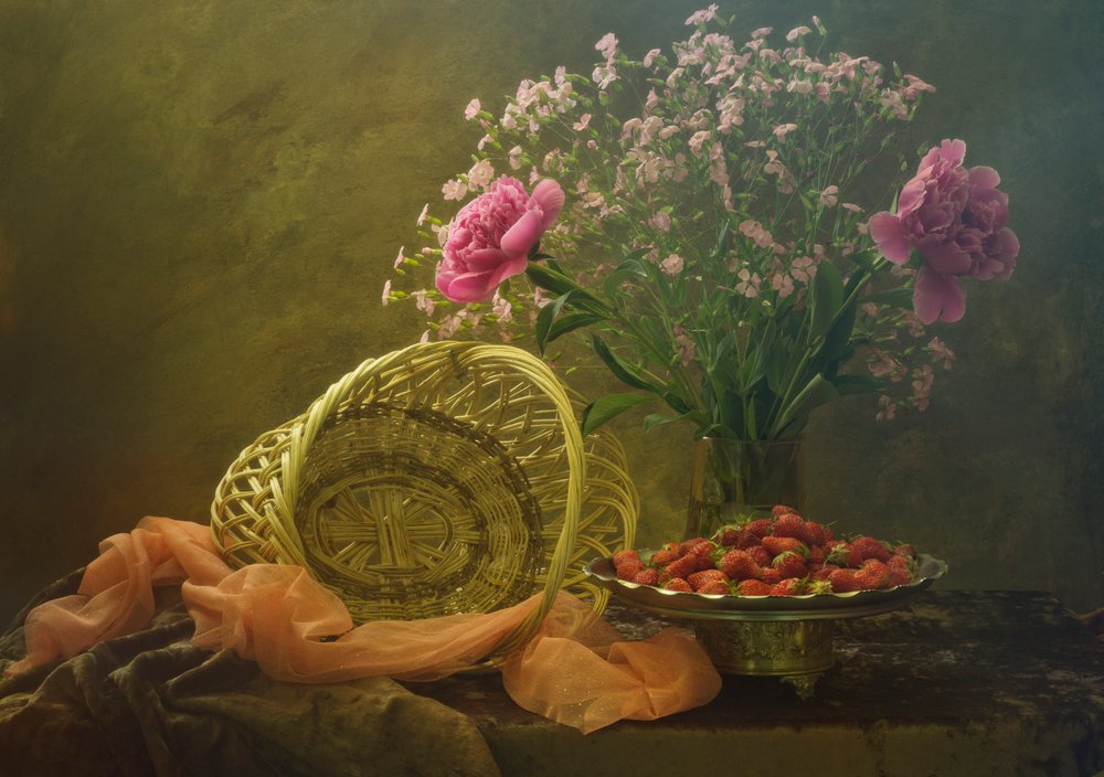 Pink Peonies and Strawberries by UstinaGreen