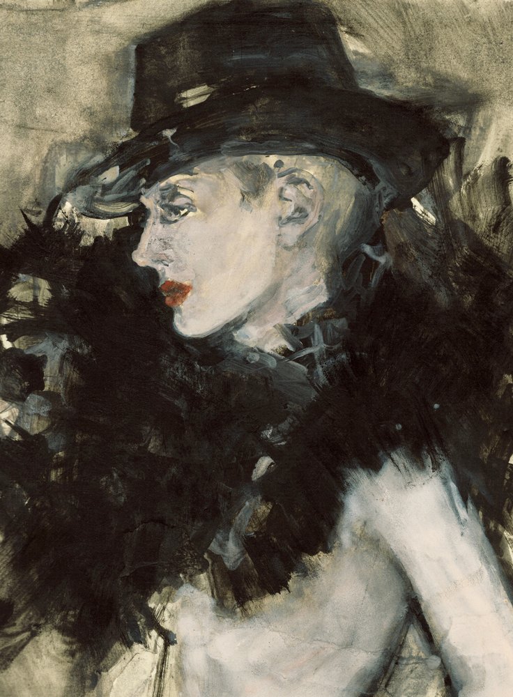 Elegant Woman Black Hat by Ute Rathmann