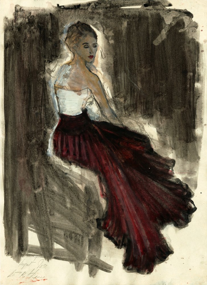 Elegant Woman Red Skirt by Ute Rathmann