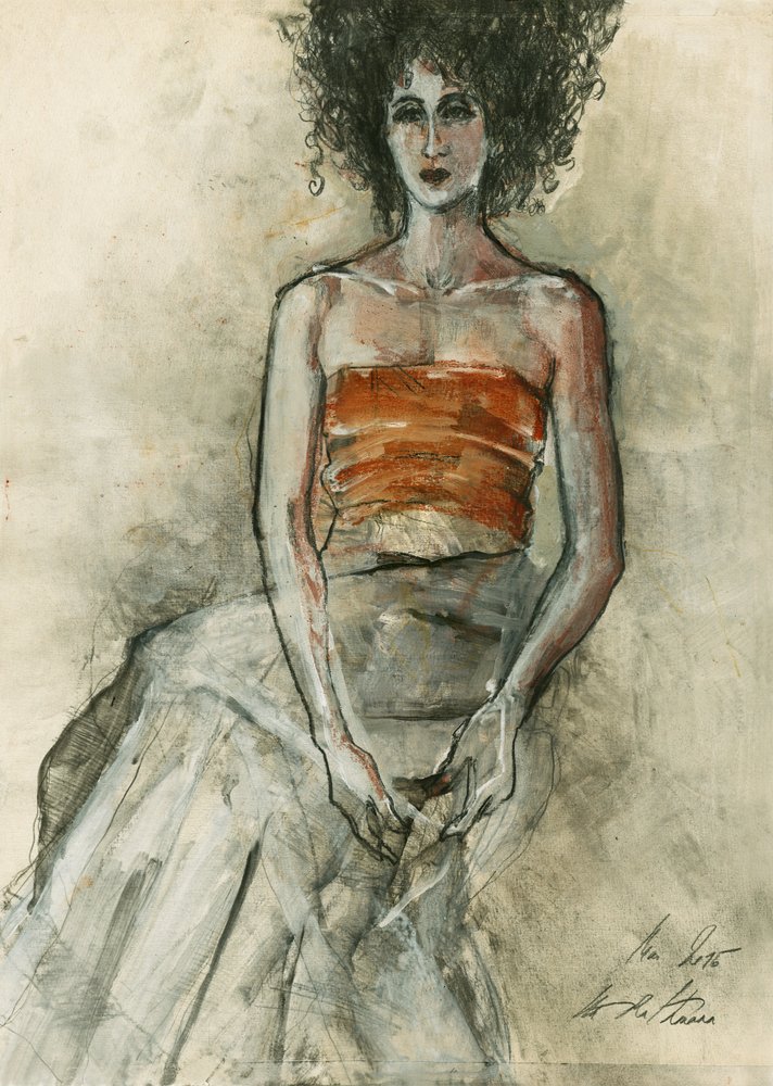 Pensive Curly Haired Woman by Ute Rathmann