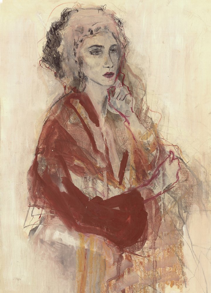 Pensive Woman In Red by Ute Rathmann