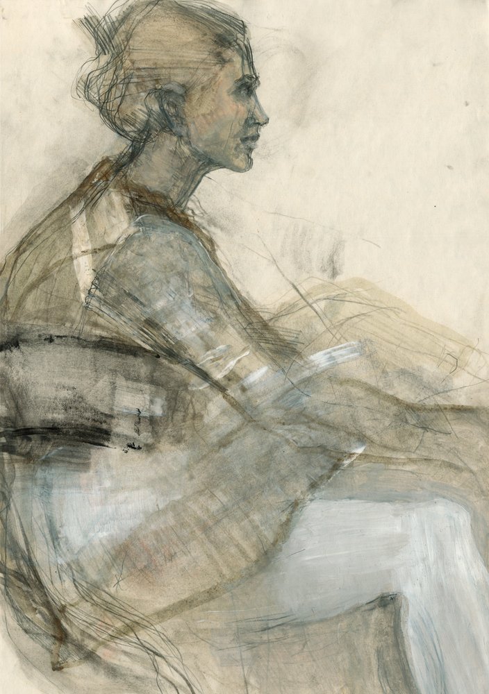 Pensive Woman Sketch by Ute Rathmann