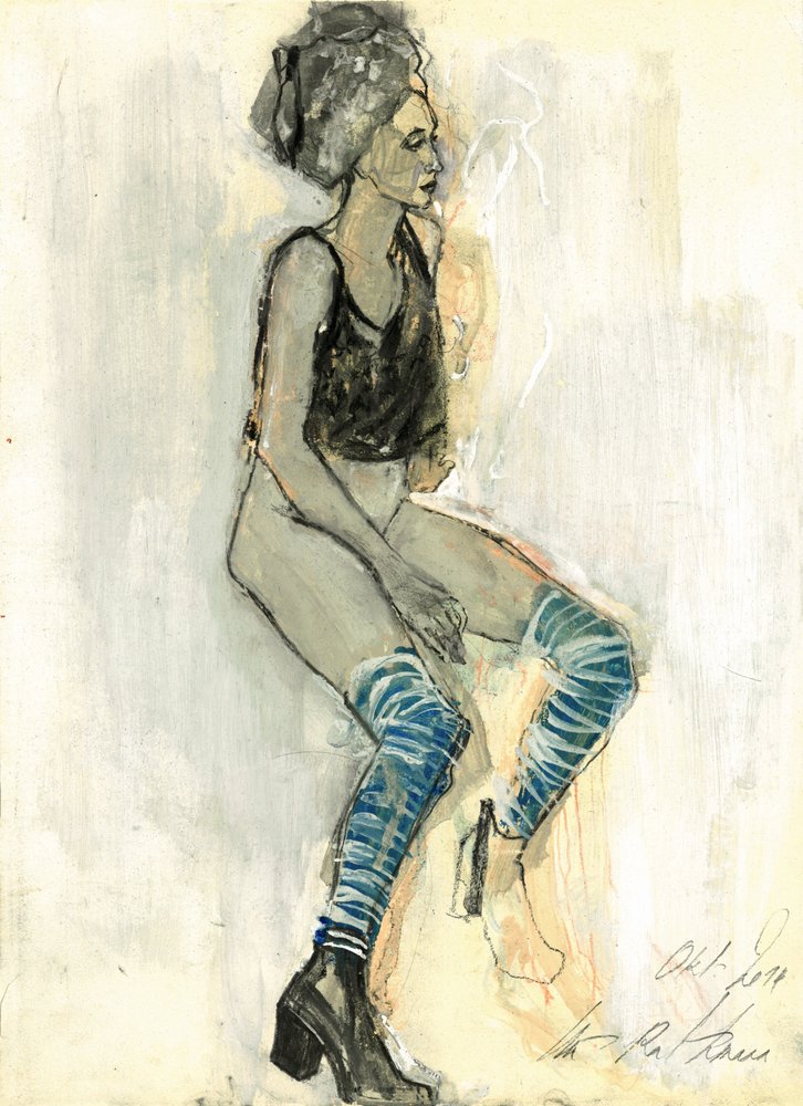 Woman In Blue Socks by Ute Rathmann