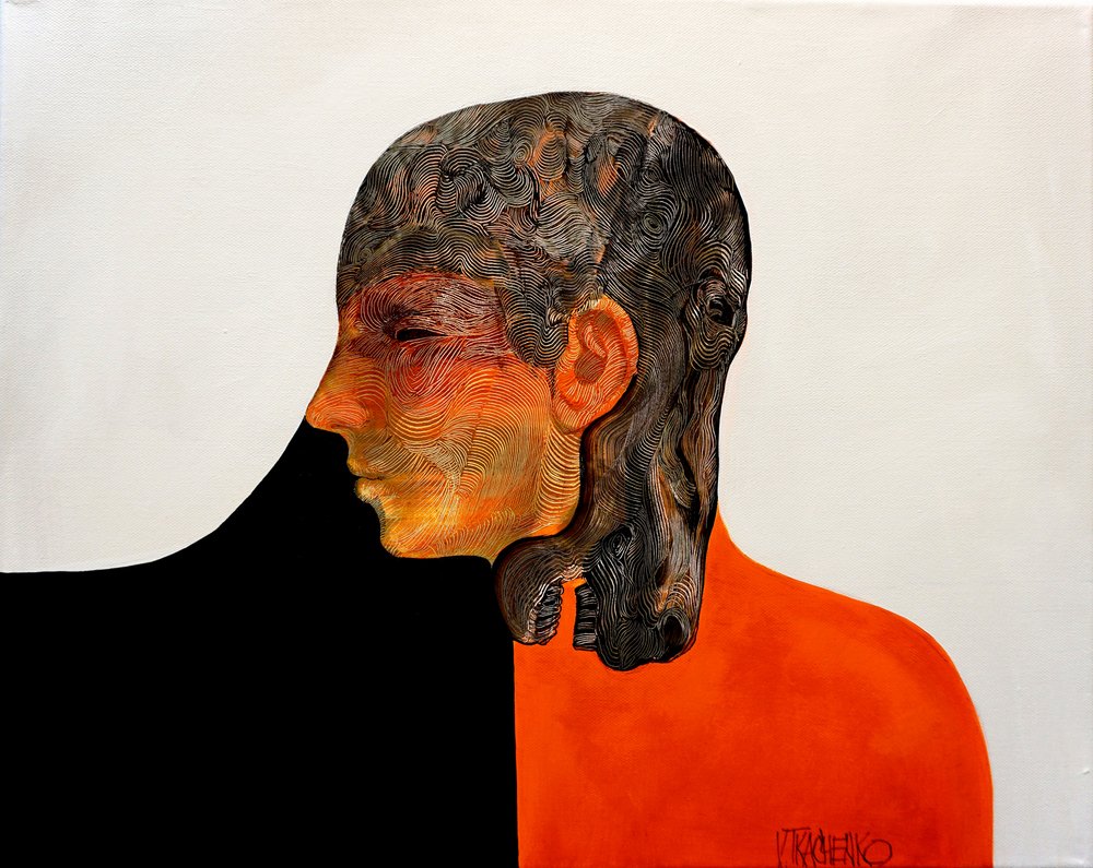 Contemplative Orange Face by Victor Tkachenko