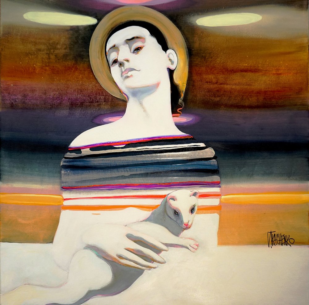 Pensive Woman With Ferret by Victor Tkachenko