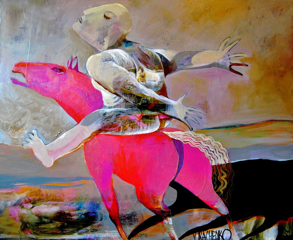 Surreal Rider Pink Horse by Victor Tkachenko