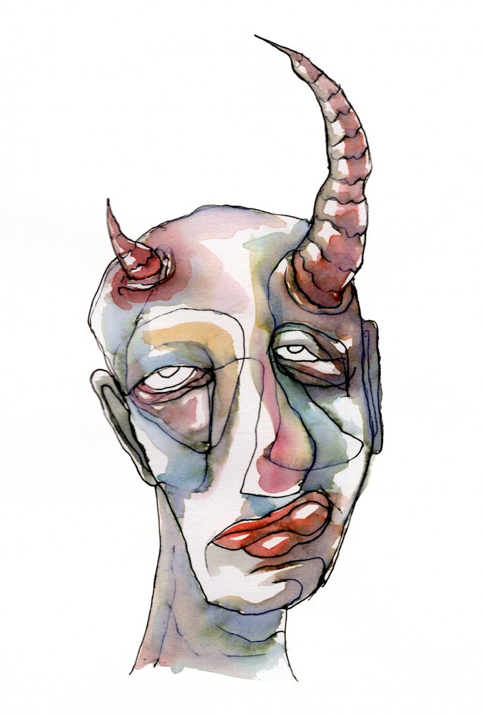Watercolor Horned Face by Wildemar Doomgriever