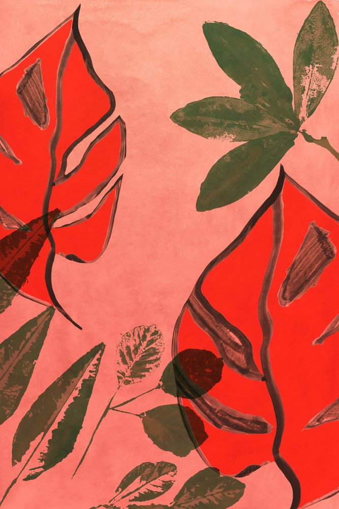Coral Tropical Leaves by cartissi