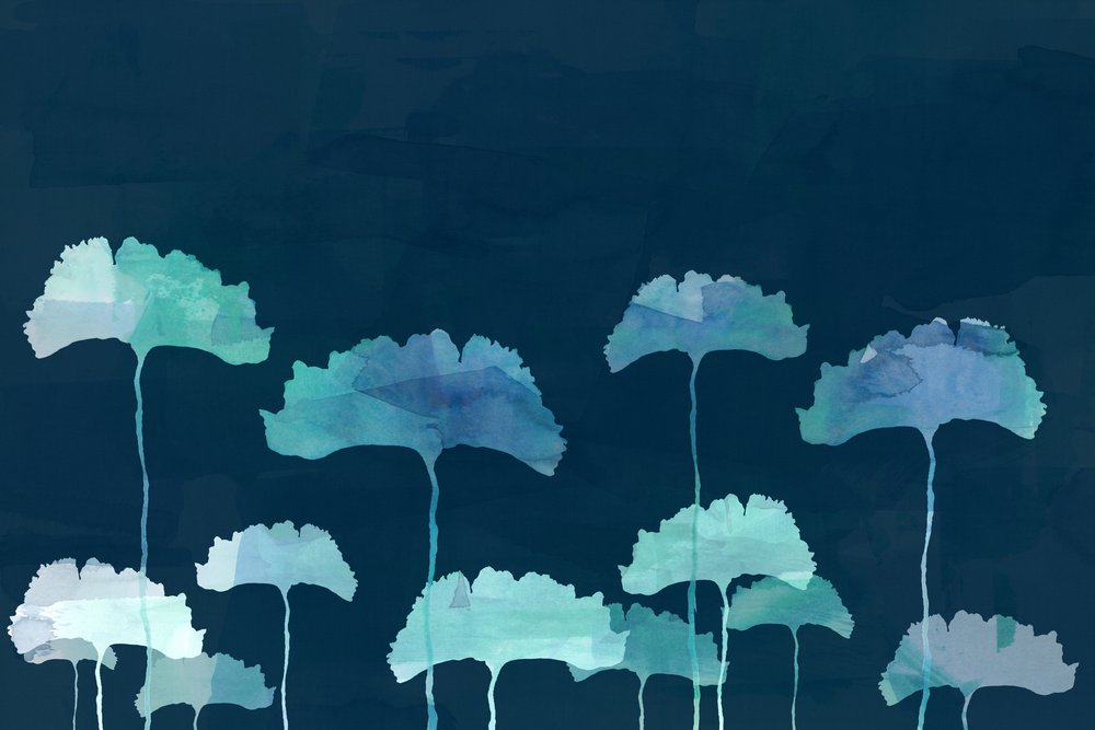 Watercolor Blue Ginkgo by cartissi