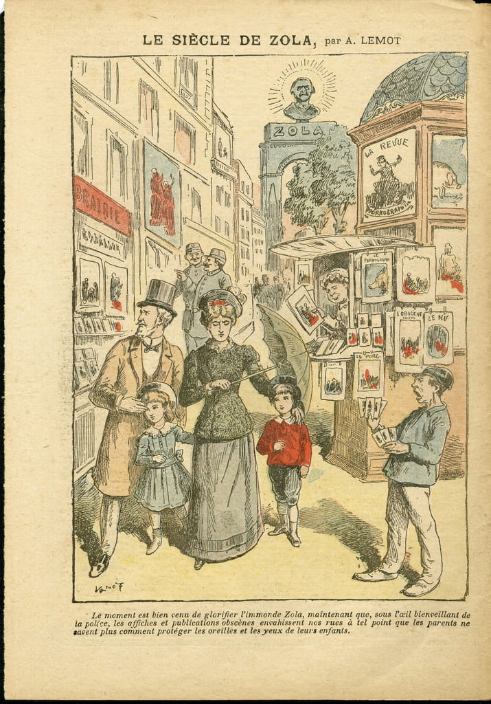 Www Xixe - Illustration of Achille Lemot (1846-1909) in Le Pelerin, 03/05/08 - The  century of Zola - Religion Faith, Family, Pornography, Newspaper kiosks,  Catholic Catholicism, Rue alley - Zola Emile