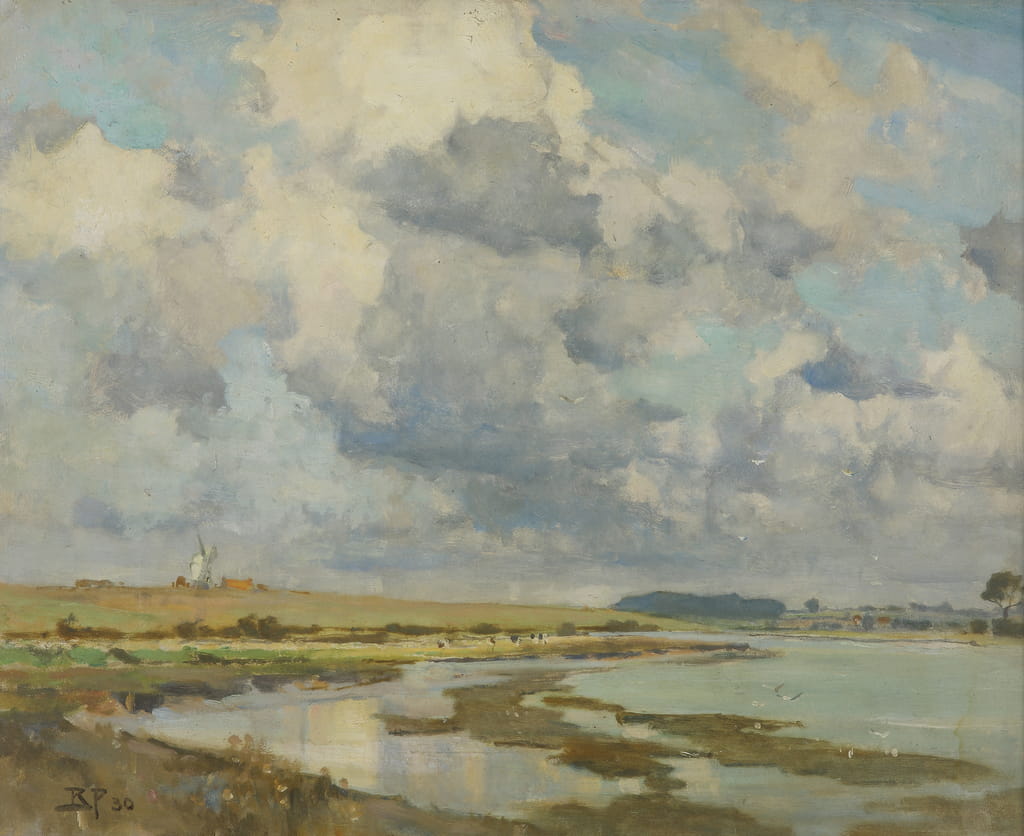 Clouds over the Orwell (oil on canvas) by Bertram Priestman