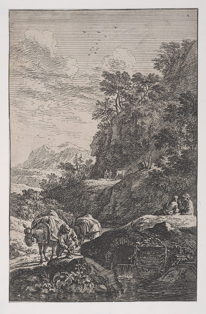 Plate 1 a peasant checking the hoof of his mule by a stream from