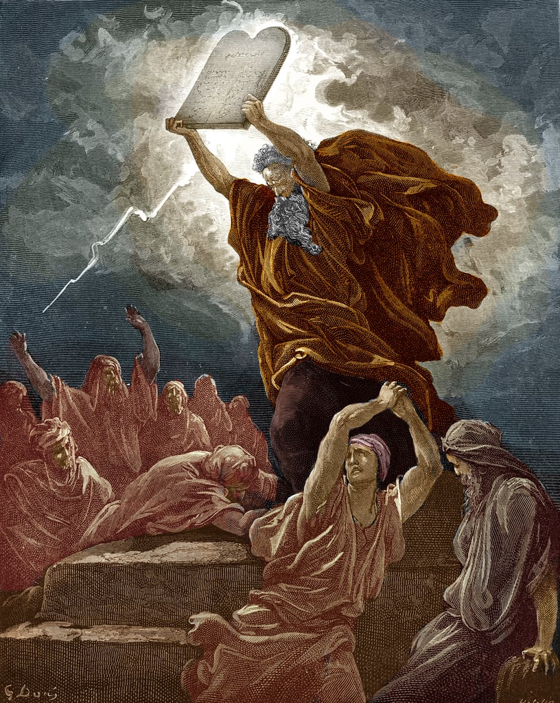Moses breaks the tablets of the law by Doré - Bible