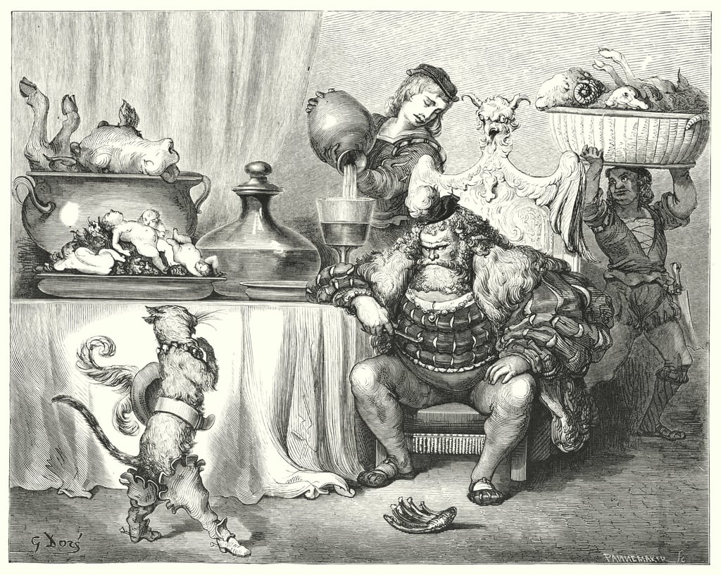 Le Maitre Chat or le Chat Botte Puss In Boots engraving