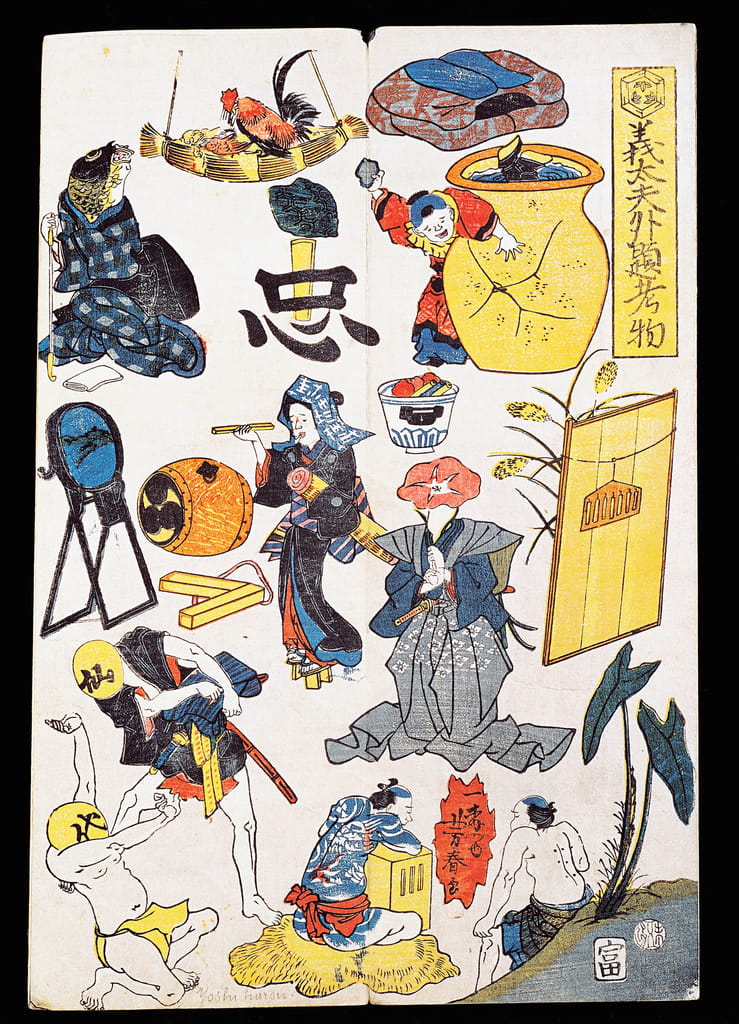 Kabuki theatre scenes and objects by Japanese School