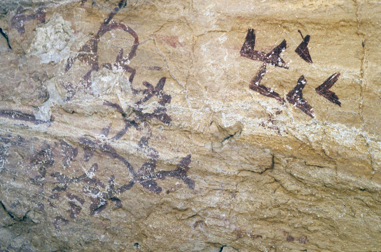 Los Letreros Cave, Near Velez Blanco, Andalucia, 4000 BC, Cave Paintings of Birds by Unknown
