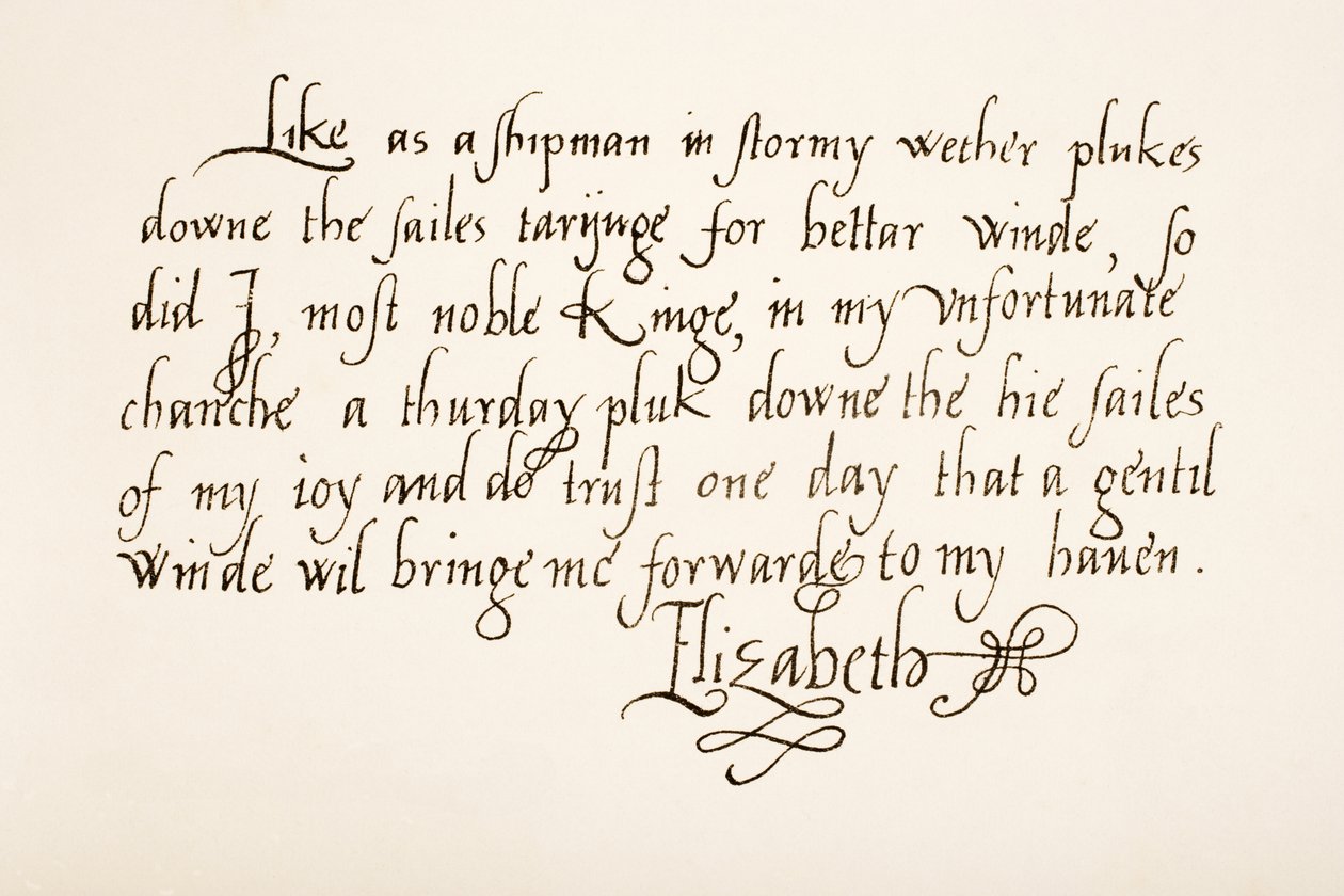 Queen Elizabeth I of England, 1533-1603. Handwriting sample by Unknown