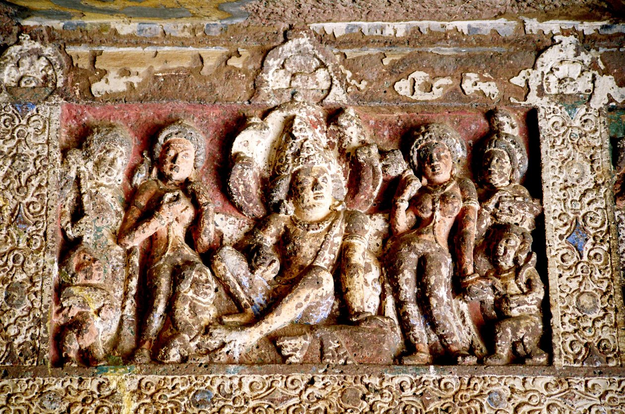 Stone carving at Ajanta caves, Maharashtra, India by Unknown