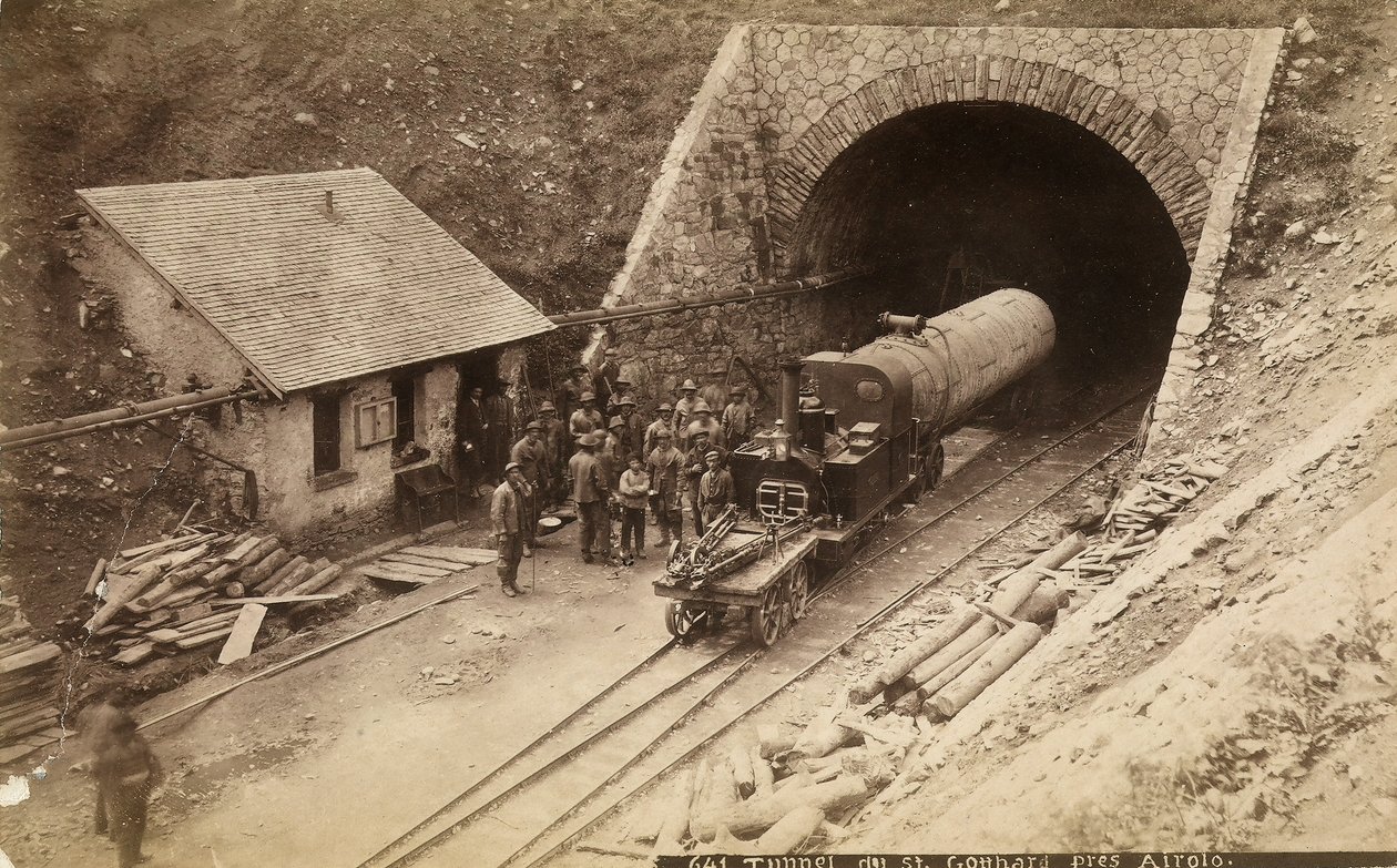 Workers During the Construction of the Gotthard Railway Tunnel, Switzerland, c.1880 by Unknown