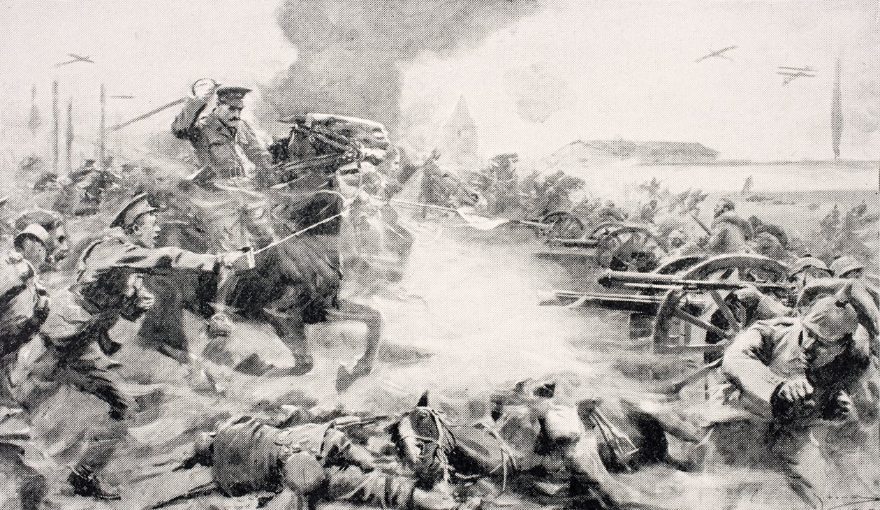 Captain F.O. Grenfell, VC, Leading the Charge of the 9th Lancers to Retake Captured Guns Near Doubon, 24th August 1914, from 