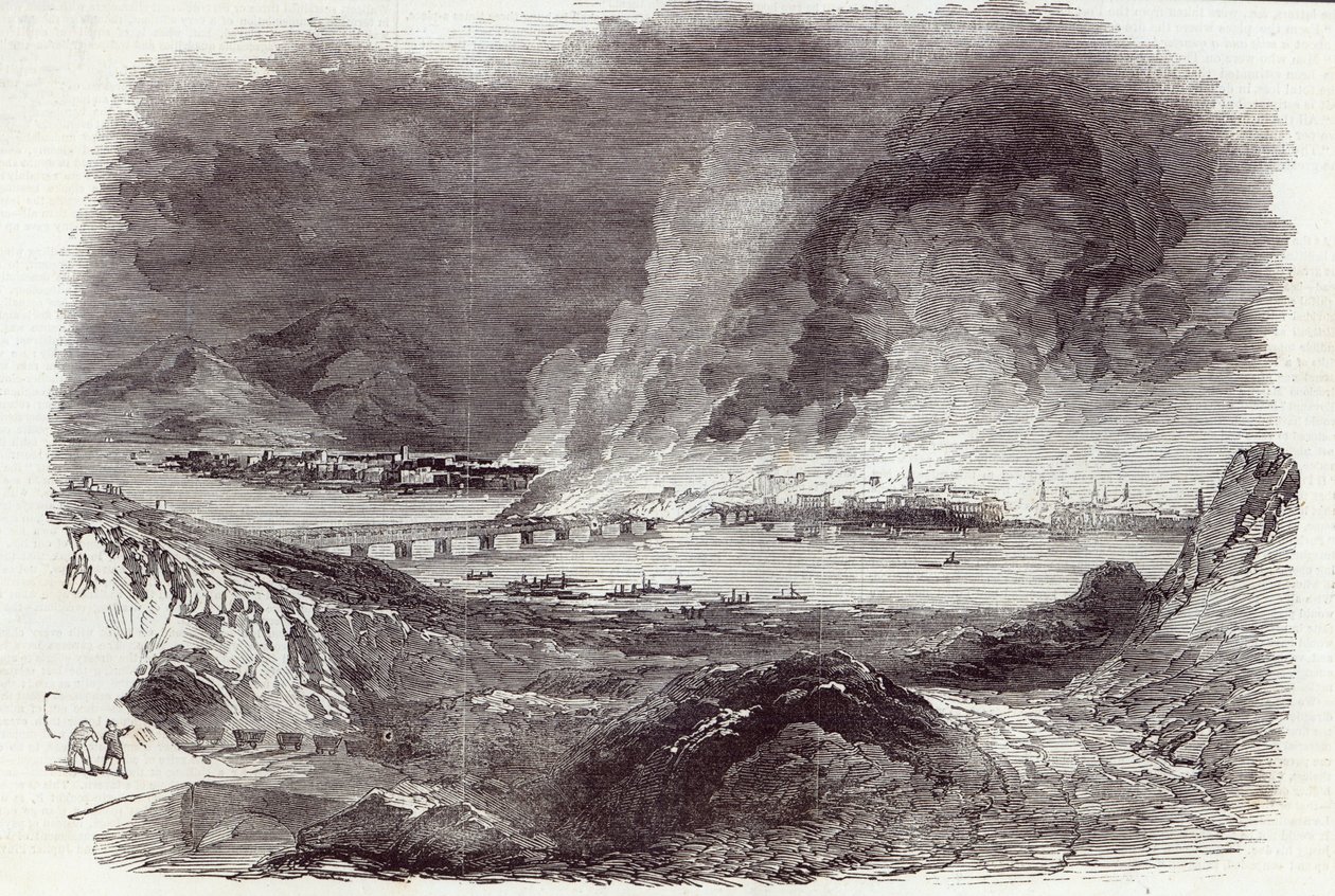Great Fire at Pittsburgh, from The Illustrated London News, 17th May 1845 (engraving) by English School