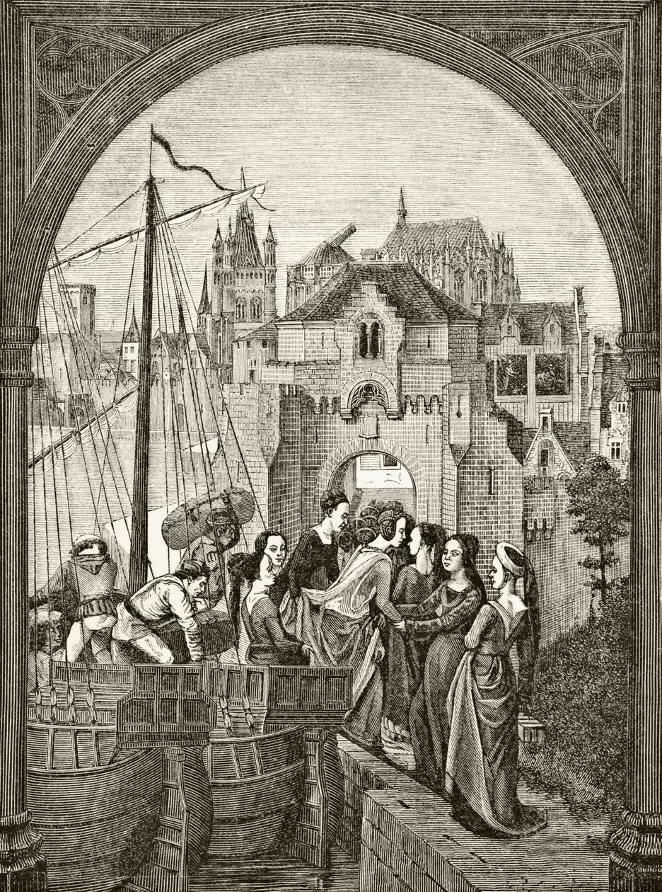 St. Ursula and her companions arriving at Cologne, after a fragment on the 15th century reliquary at Bruges, from 