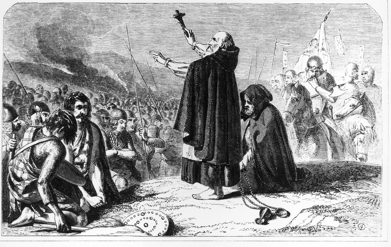 The Abbot of Inchaffray Blessing the Scottish Army Before the Battle of Bannockburn, 21st June 1314, engraved by T. Bolton by English School