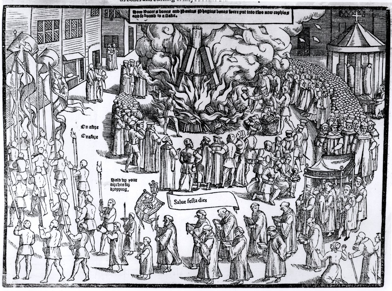 The Burning of the Remains of Martin Bucer and Paul Fagius on Market Hill in Cambridge in 1557, from 