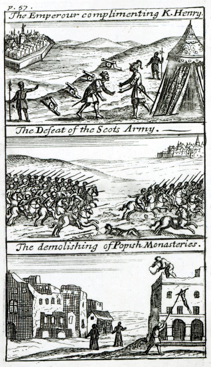The Emperor complimenting King Henry, The defeat of the Scots Army, The Demolishing of Popish Monasteries by English School