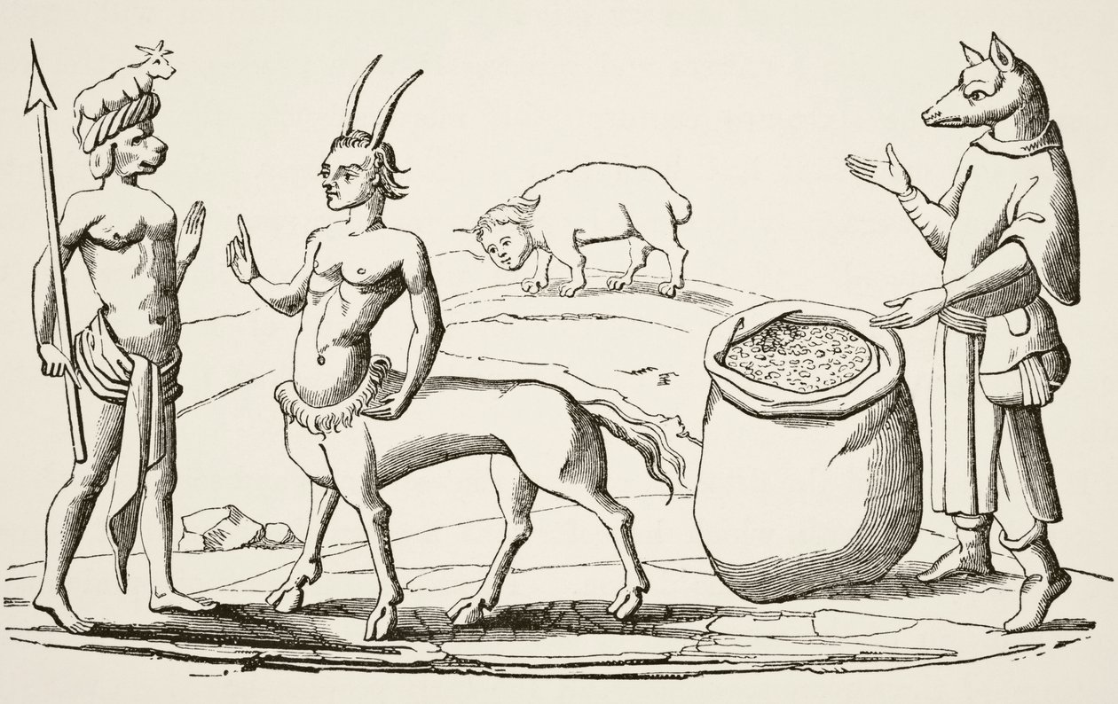 The Man-Dog, the Man-Wolf, the Man-Bull and the Man-Pig, After Miniature in the 14th Century 