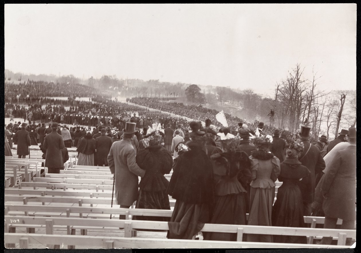 View from the bleachers of the crowd and procession associated with the dedication of Grant