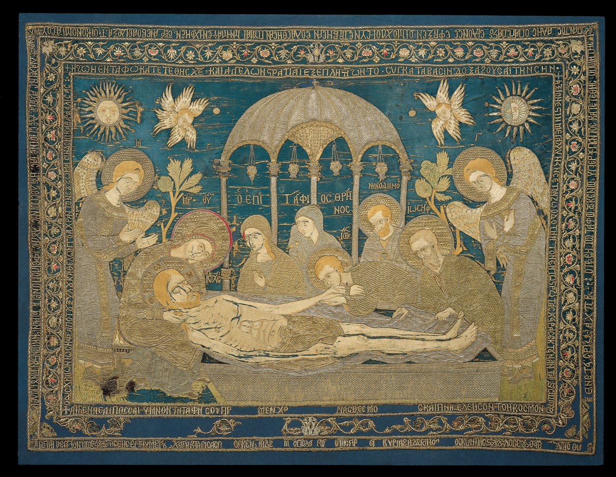 Gold-thread Embroidered and Inscribed Epitaphios by Despoineta