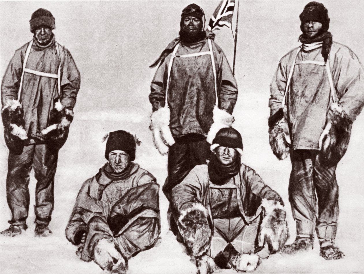 Scott, Wilson, Oates, Bowers and Evans at the South Pole, 18th January 1912 by English Photographer