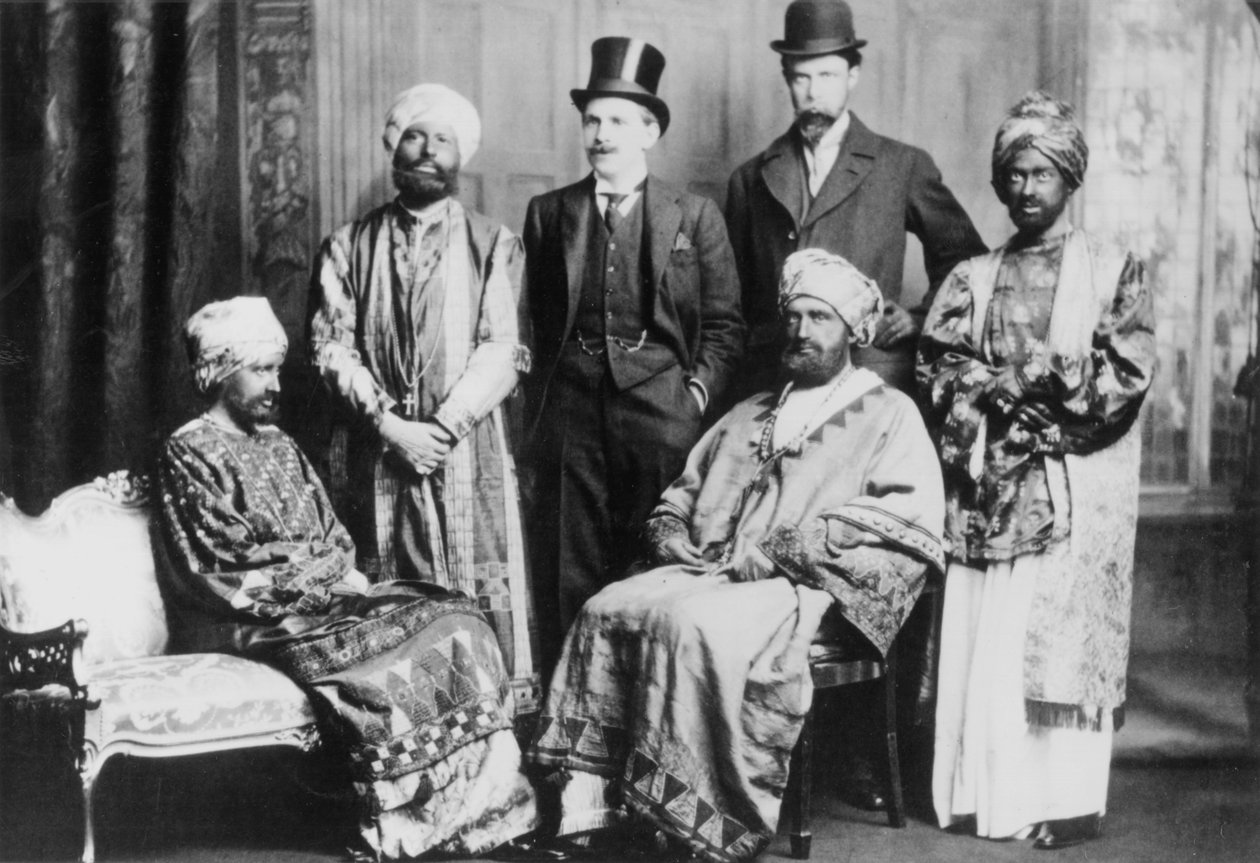 The Emperor of Abyssinia and his Court, showing standing from left to ...