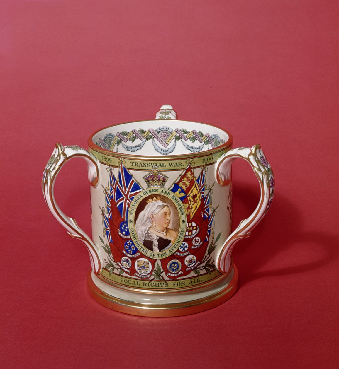 Spode three-handled cup commemorating the Transvaal War by English School