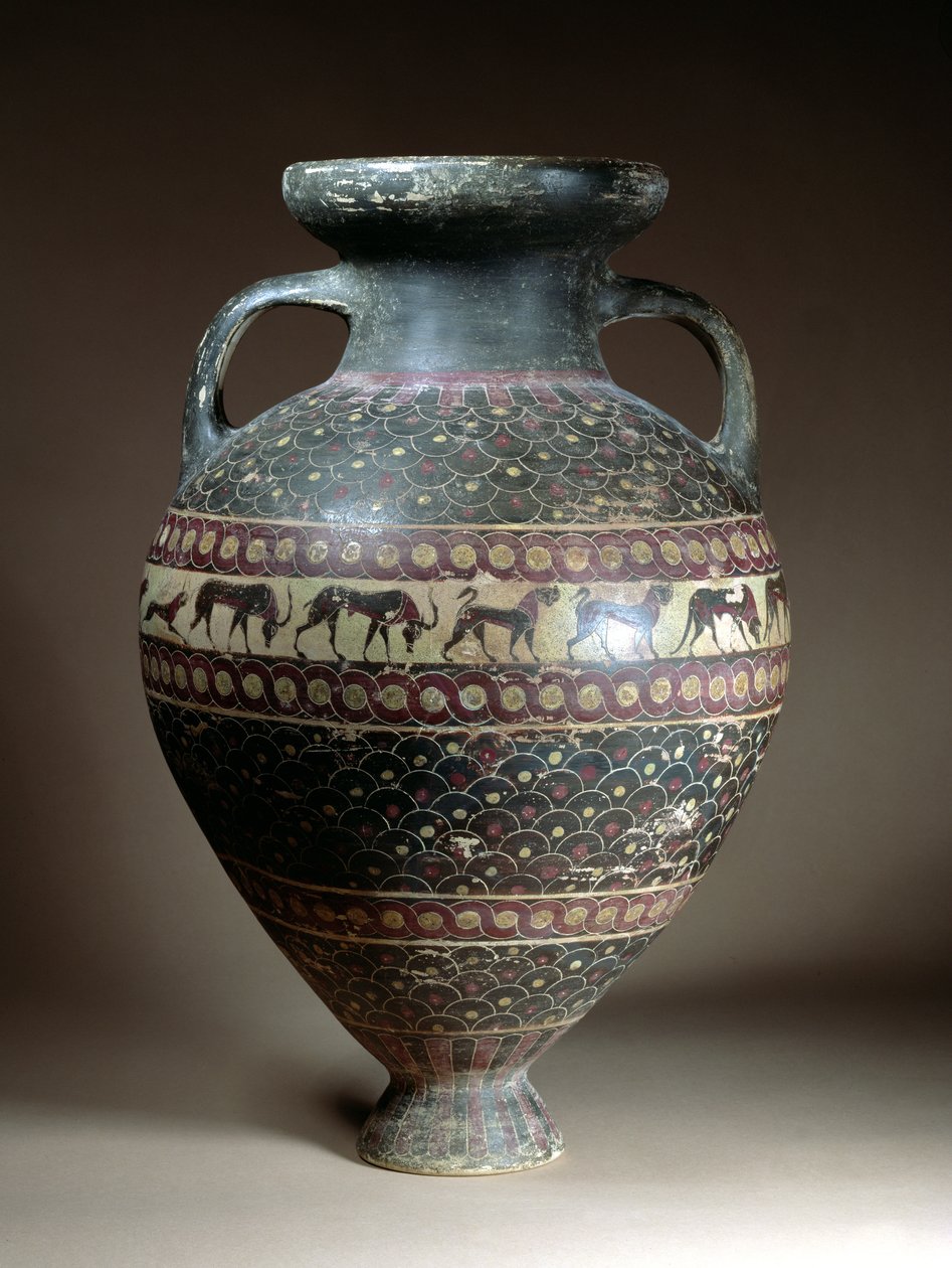 Storage amphora with piriform body decorated with a frieze of animals ...