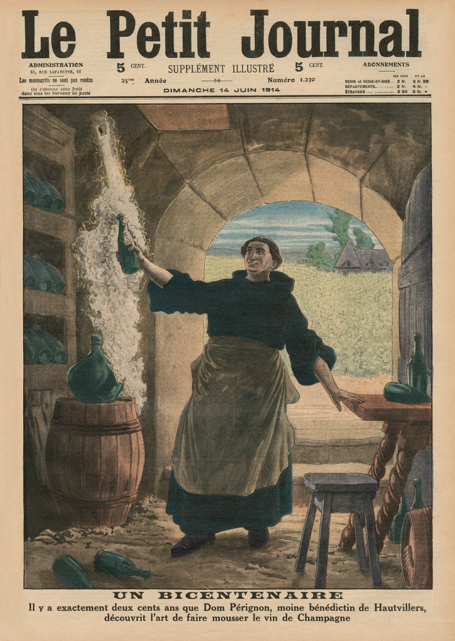 A Bicentenary, Dom Perignon Discovers the Art of Making Champagne Sparkle, Front Cover Illustration from 
