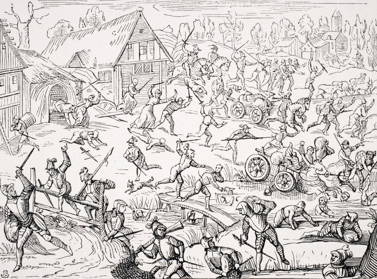 A Village Pillaged by Soldiers, copy of a woodcut from Hamelmann